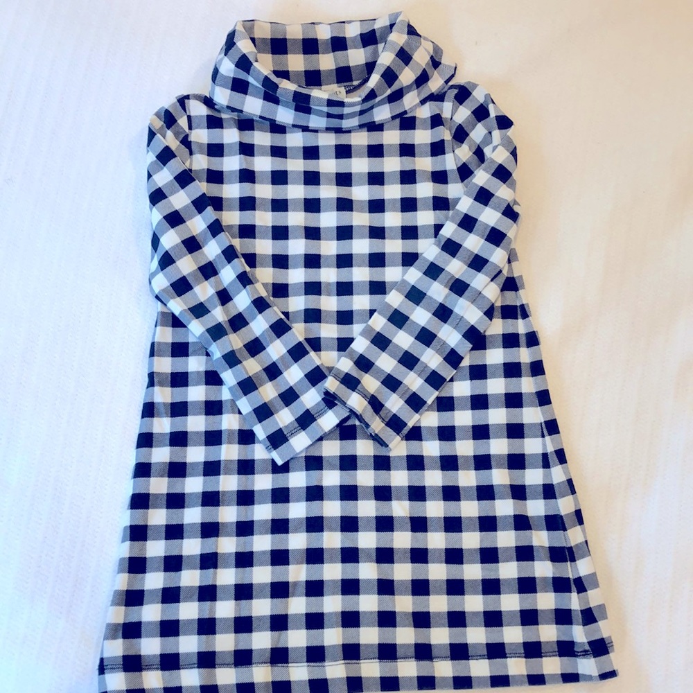 Crewcuts Factory. Girls Size 4 navy and white gingham cowl neck dress.